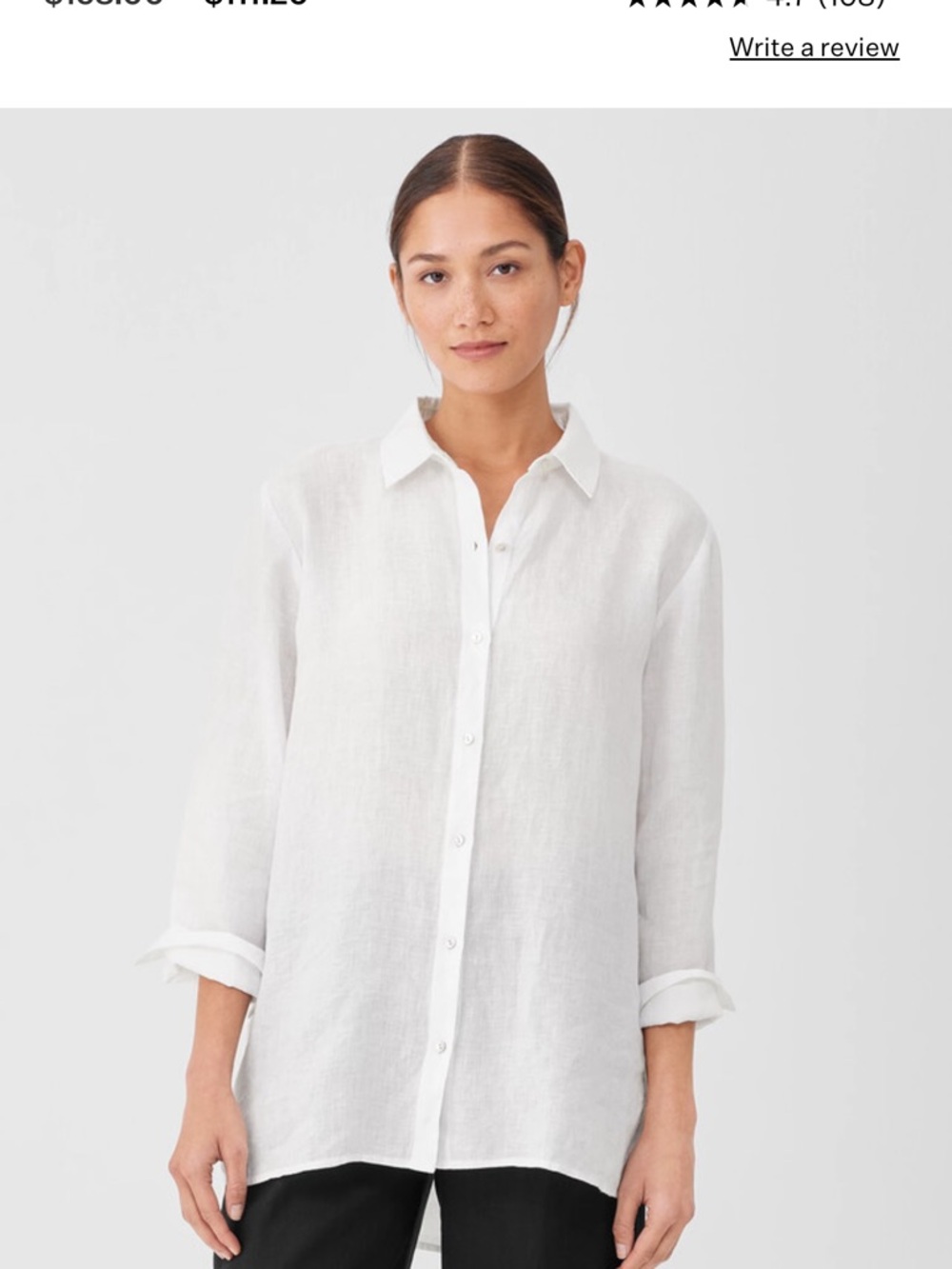 Eileen Fisher White Finest Linen in a Handkerchief Weight Weave Button Down